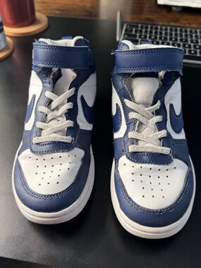 Nike Kids White and Navy High-Top Sneakers with Velcro Strap